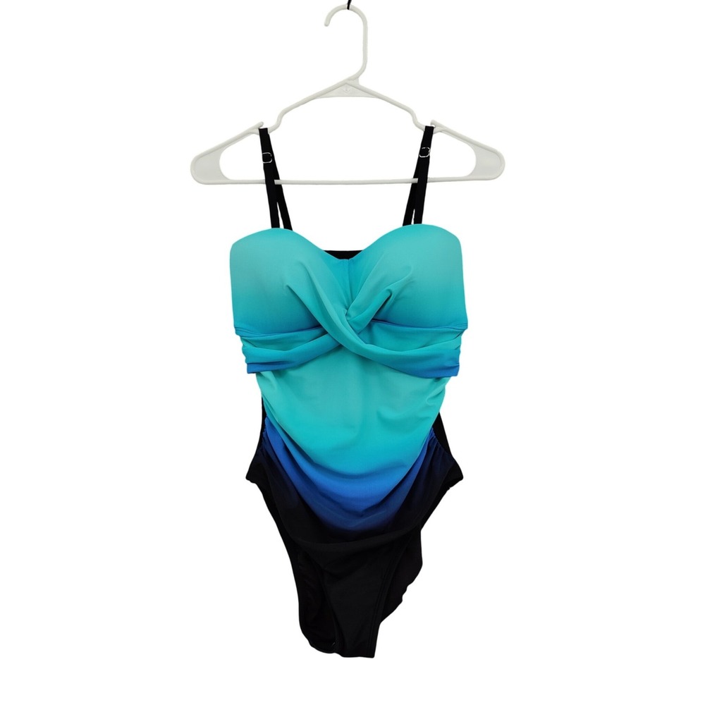 Sonnet Shores Womens Beachfront Tropical One Piece Swimsuit 8 Blue Ombre Twist
